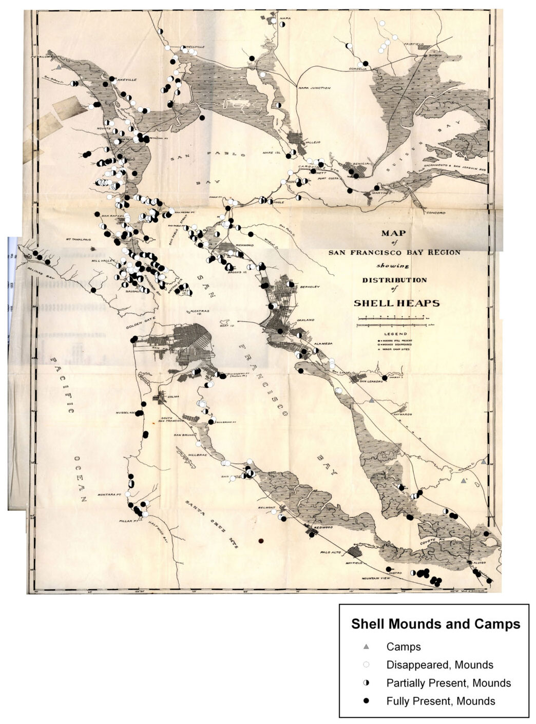 1909 Map of shell mounds around the Bay