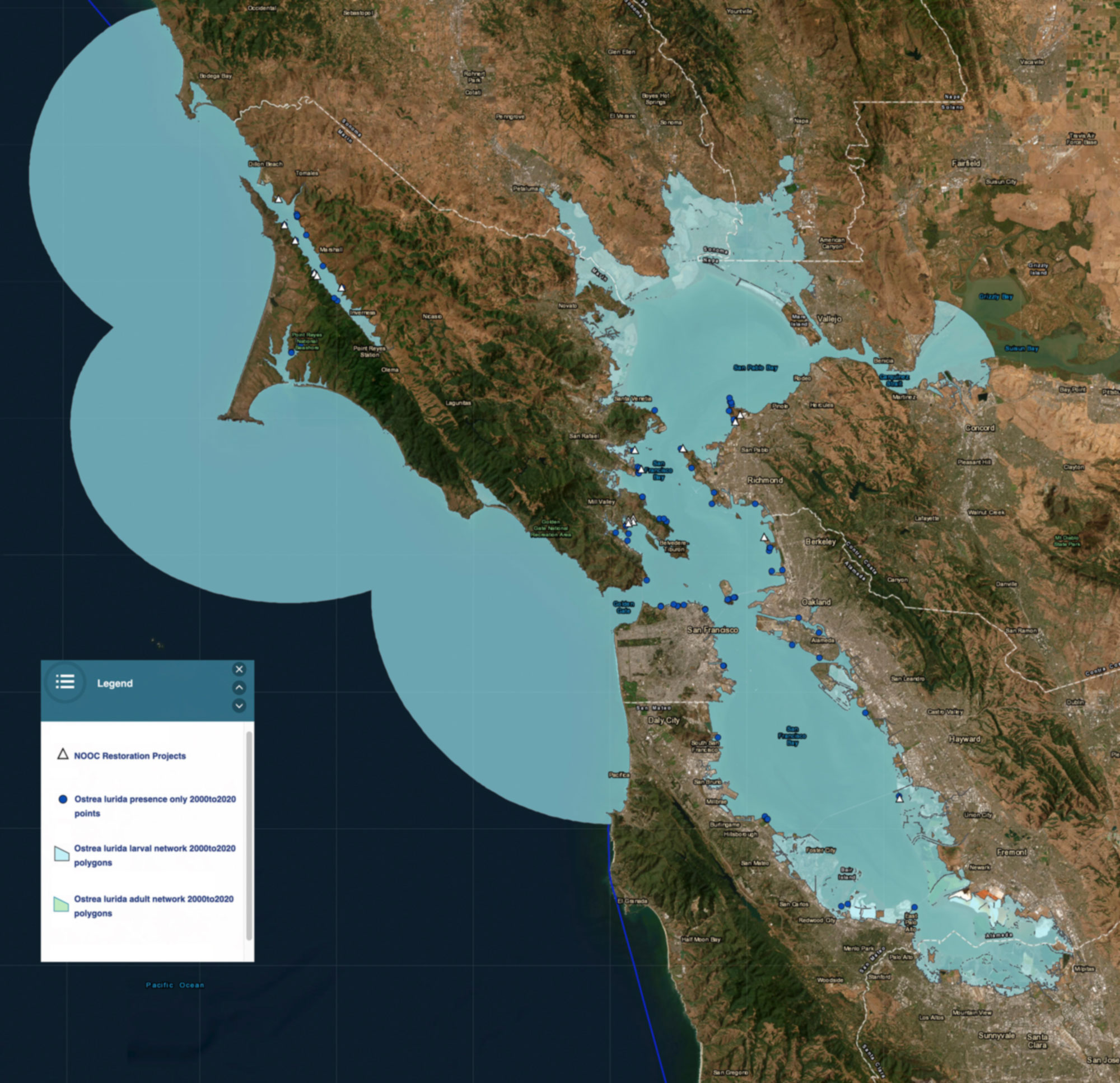 Map showing larvae distribution
