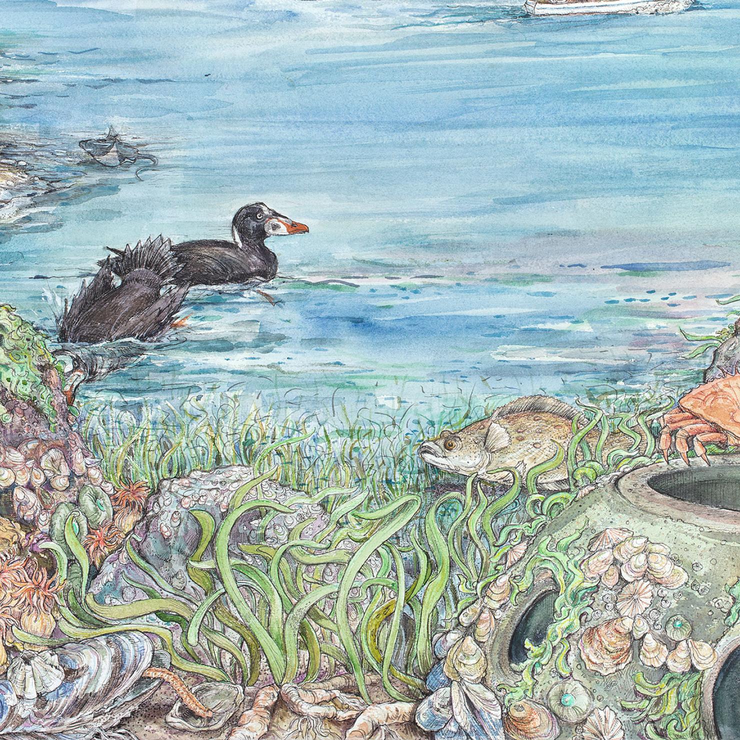 illustration show various species in estuary
